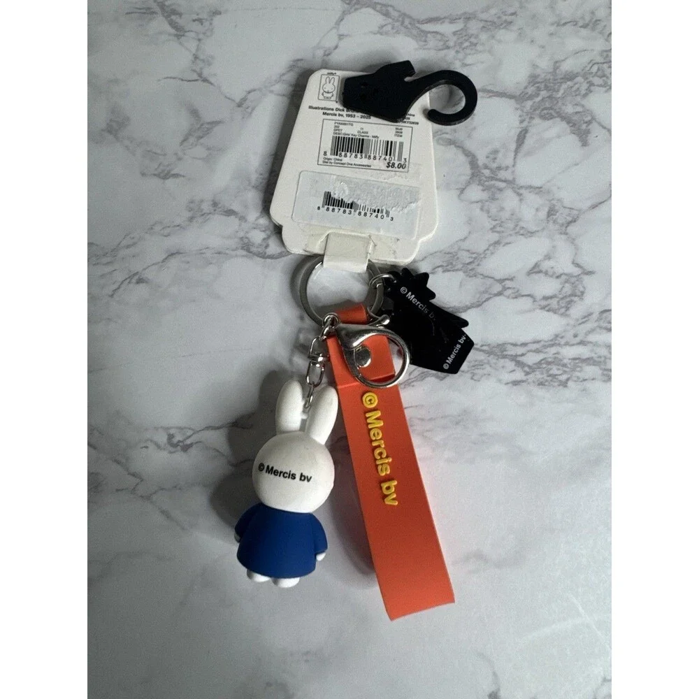 Miffy Clip-On Keychain Keyring w/ Figure & Strap Tag White/Blue/Orange KDY